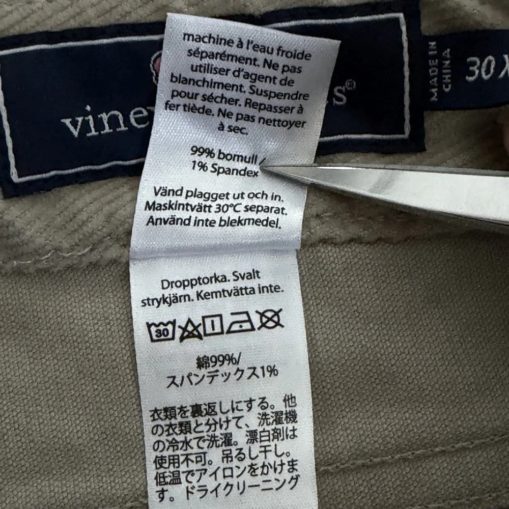 Vineyard Vines Pants Mens 30x30 Beige Corduroy Khaki Straight Leg Preppy Office